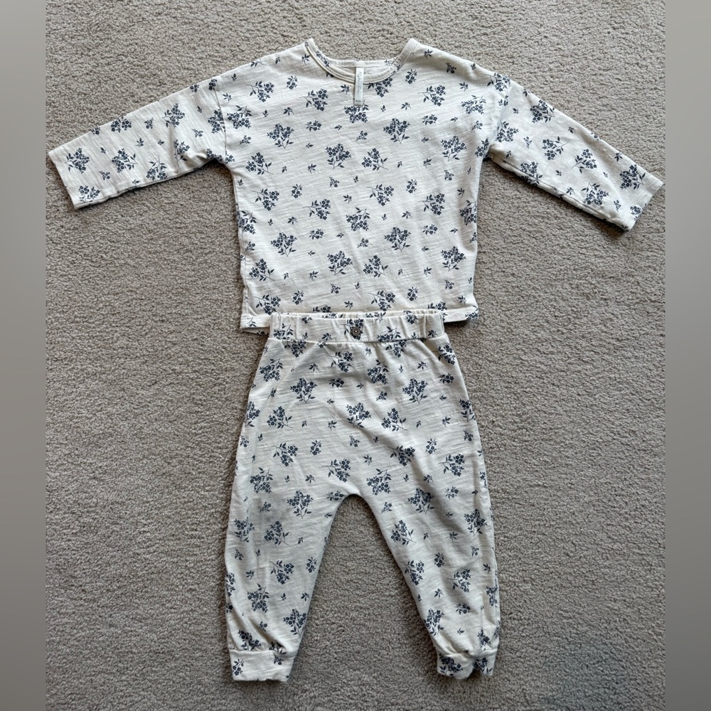 Rylee + Cru Floral Matching Set 18-24M Cream Blue Long Sleeve EUC